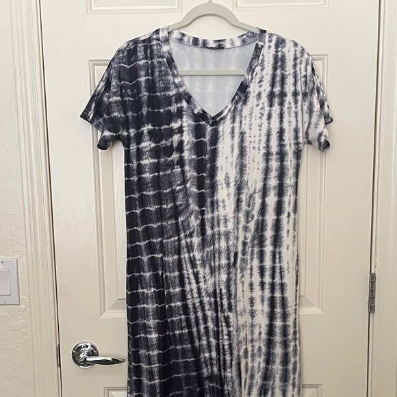 HUSKARY Women's Summer Maxi Dress Casual Loose Pockets Long Dress Short Sleeve S - Picture 2 of 5